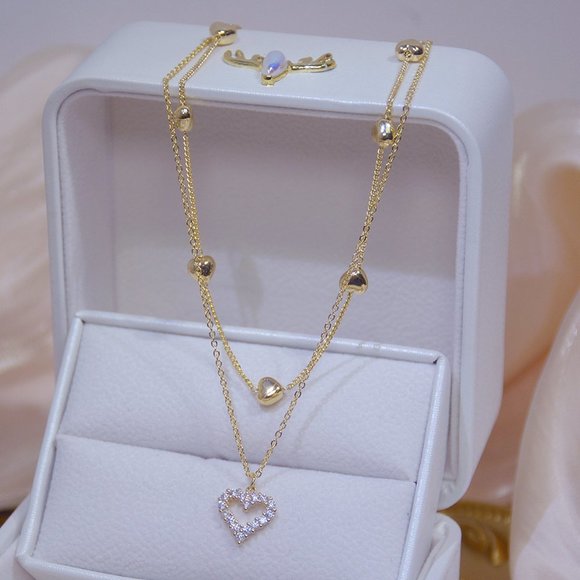 Jewelry - NEW 14k Gold Plated Diamond Heart Layer Necklace
